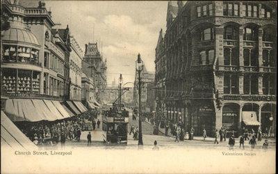 Liverpool England Church Street Trolley Scene c1910 Postcard