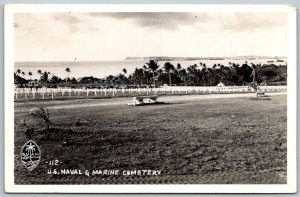 GUAM 1940s RPPC Real Photo Postcard US Naval & Marine Cemetery