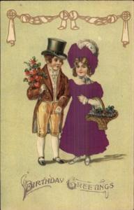 Birthday Fancy Children REAL SILK Girl's Purple Dress c1910 Postcard