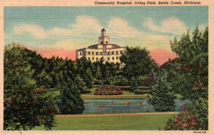 Battle Creek, Michigan - A view of the Community Hospital in Irving Park - c1940