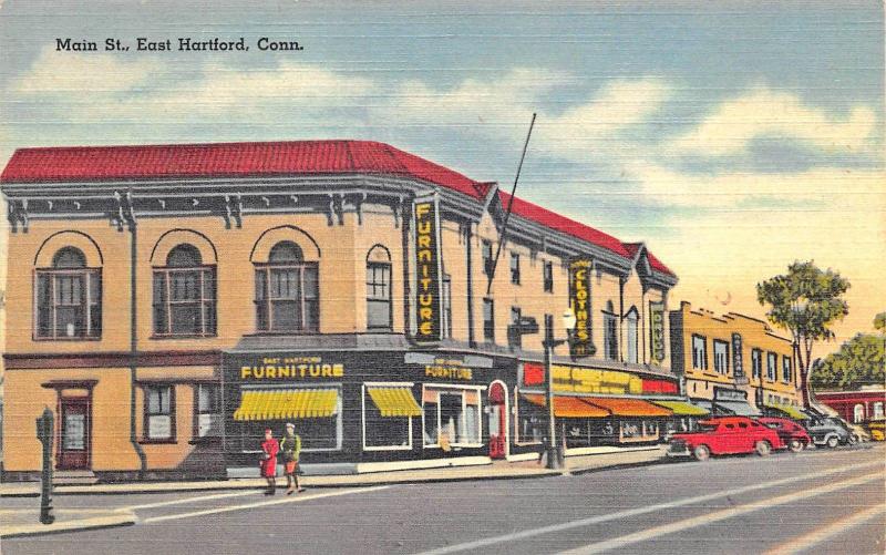 East Hartford CT Main Street Business District Linen Postcard