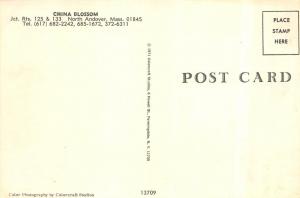 NORTH ANDOVER, MA Massachusetts  CHINA BLOSSOM~Chinese Restaurant  Postcard