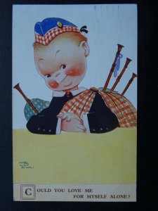 Cute Kid & Bagpipe COULD YOU LOVE ME.. Scottish Comic Postcard c1930s M. Attwell