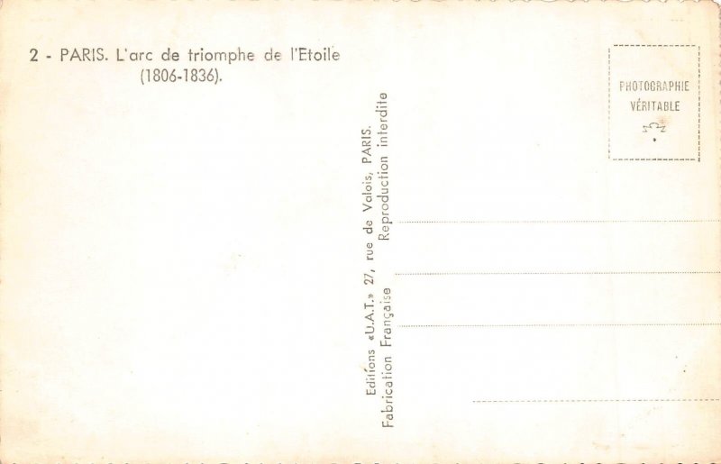 C090 France Paris L'Arc de Triomphe de l'Etoile  RPPC  vintage post...