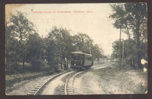 SHAWNEE OKLAHOMA REVERSE CURVE RAILROAD TRAIN CAR VINTAGE POSTCARD 1907