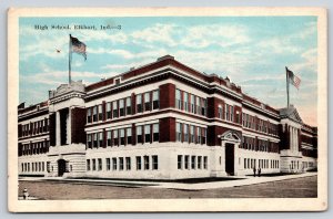 State View~Elkhart Indiana~High School Bldg Exterior~US Flags~Vintage Postcard