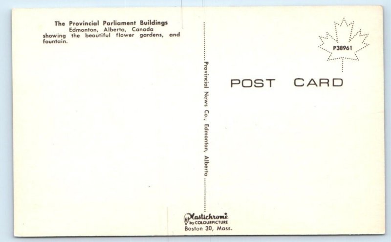 Provincial Parliament Buildings - Edmonton - Alberta - CANADA Postcard