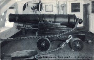 USF Constitution 24 Pound Long Gun Cannon Historical Naval Weaponry BW Postcard 