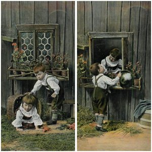 Unit of 2 cute children couples types & scenes postcards 1908