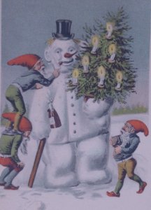 Fantasy Snowman Smoking Gnomes Tree Antique Vintage New Year Postcard Sweden