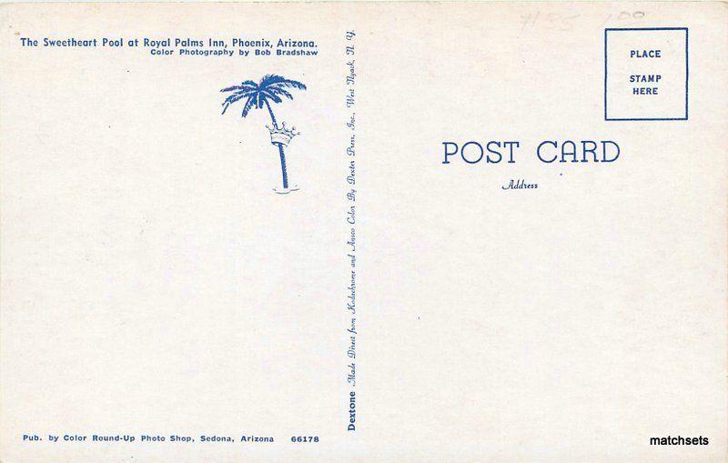 1950s Phoenix Arizona Royal Palms Inn Pool Color Round Up Dexter postcard 9840