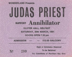 Judas Priest Annihilator Ulster Hall Belfast Irish 1991 Live Concert Ticket