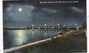 Illinois Cairo Moonlight Scene On The Ohio River Curteich