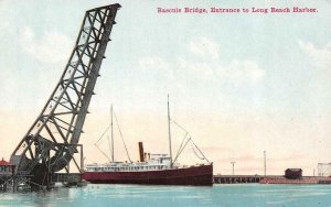 LONG BEACH, California CA   BASCULE BRIDGE Open~Ship Passing  ca1910's Postcard