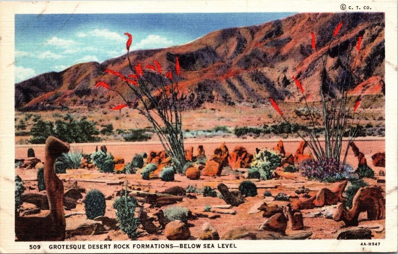 Grotesque Desert Rock Formations Below Sea Level Linen Postcard VTG UNP Vintage 