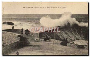 Old Postcard Big Sea Biarritz La Digue Du Rocher