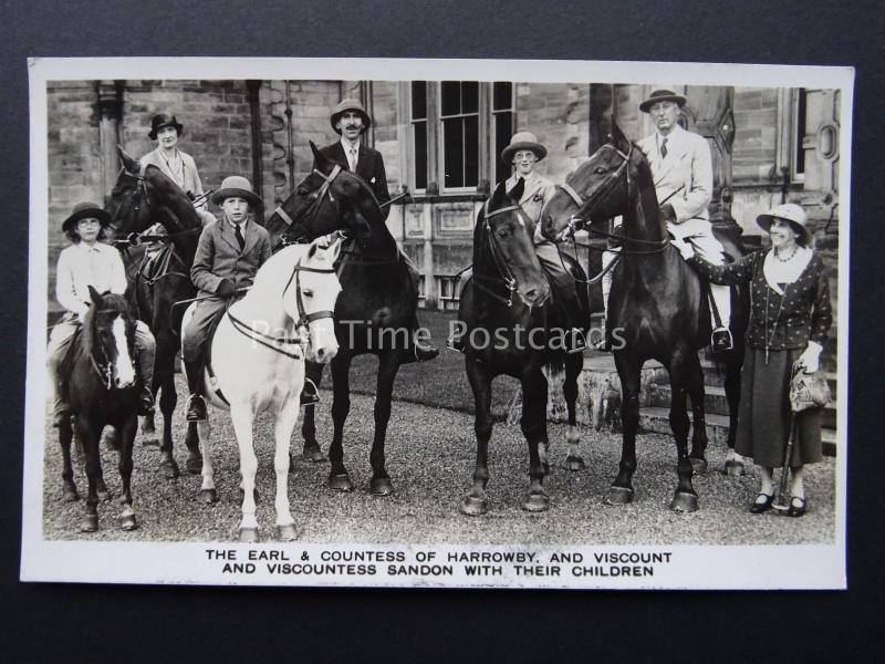 Staffordshire SANDON Viscount Sandon & Family on Horse back - Old RP Postcard