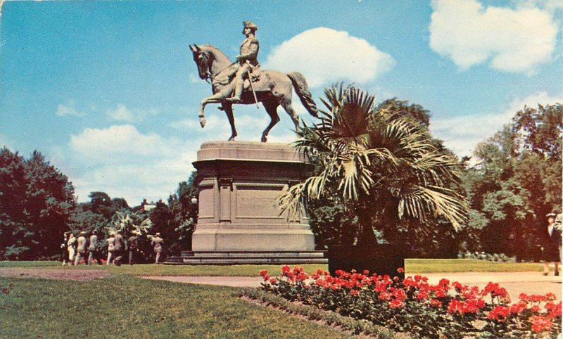 Postcard George Washington Monument, Public Gardens, Boston, MA