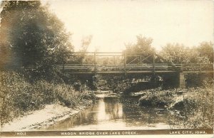 Postcard RPPC 1910 Iowa Lake City Calhoun Wagon Bridge Lake Creek 23-12592