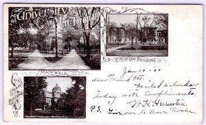 1900 UNIVERSITY of MICHIGAN MAIN WALK NEW LAW BUILDING ANTIQUE POSTCARD