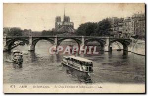 Paris Old Postcard Ile St Louis Le Quai d & # 39Orleans and Notre Dame