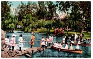 Scene at  EastLake Rope Walking Canoes Los Angeles CA Mitchell Postcard 2219