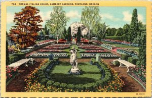 Formal Italian Court Lambert Gardens Portland Oregon OR Linen Postcard VTG UNP 