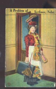 A PROBLEM OF SCRIBNER NEBRASKA TRAVELING LADY SUITCASE VINTAGE POSTCARD TOPEKA