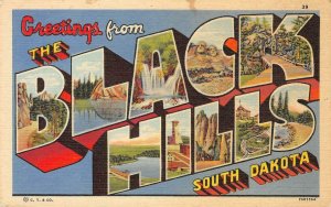 BLACK HILLS South Dakota Large Letter Greetings c1940s Linen Vintage Postcard