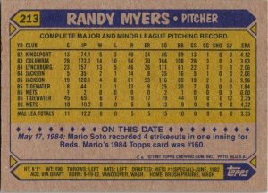 1987 Topps Baseball Card Randy Myers New York Mets sk3281