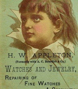 1870's-80's H.W. Appleton Fine Watches Jewelry 3rd Ave, New York Trade Card F76