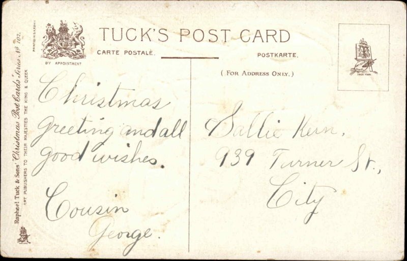 Christmas Angels Children Gilt Embossed Tuck c1910s Postcard