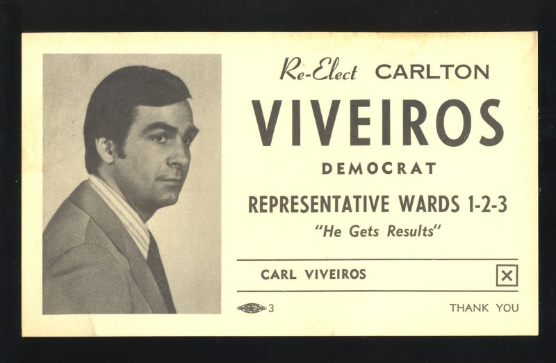 Carlton Viveiros Campaign Card, Fall River, Massachusetts/MA/Mass, 1980's?