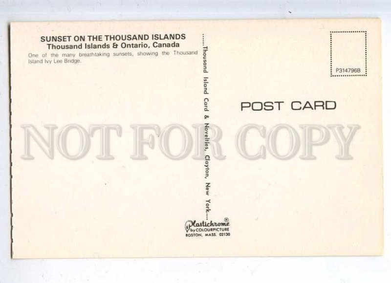 204377 CANADA USA Thousand Islands sunset old postcard
