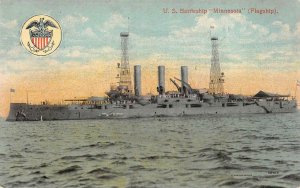 US BATTLESHIP MINNESOTA FLAGSHIP SHIP MILITARY POSTCARD (c. 1910) !!