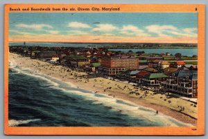 Postcard Ocean City MD c1950s Beach and Boardwalk from the Air Linen