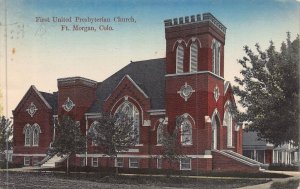 FORT FT MORGAN COLORADO~FIRST UNION PRESBYTERIAN CHURCH~1908 HANDCOLORED POSTCRD