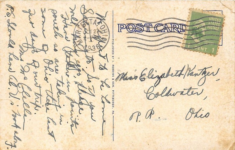 Marietta Ohio 1938 Postcard Lobby Hotel Wakefield