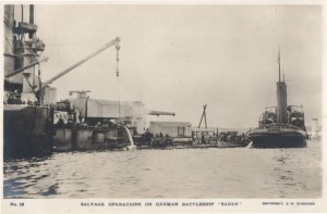 Salvage Operations On German Battleship Baden WW1 Old Postcard