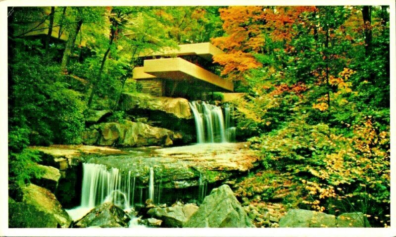 Frank Lloyd Wright Mill Run PA Fallingwater House Chrome Postcard