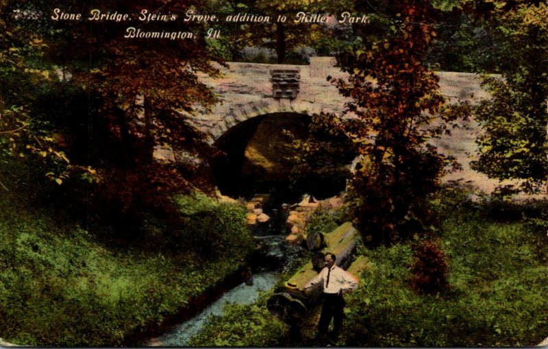 Illinois Bloomington Miller Park Addition Stein's Grove Stone Bridge 1912