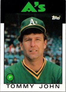 1986 Topps Baseball Card Tommy John Oakland Athletic sk10752