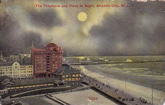 New Jersey Atlantic City The Traymore And Piers At Night