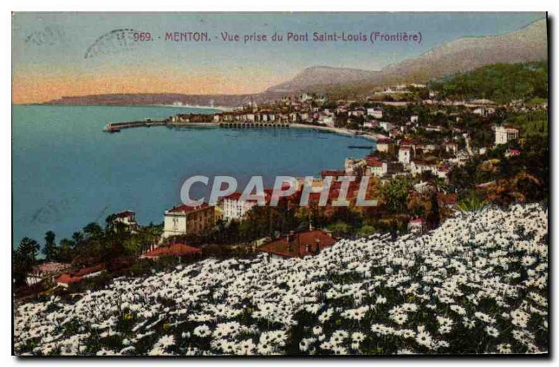 Postcard Menton Old Bridge View taken Frontiere Saint Louis