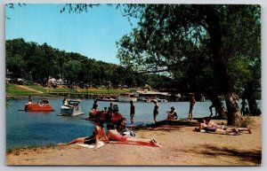 Rockaway Beach Missouri~Closeup of Sunbathers, Pedal Boats on Lake Taneycomo~PC