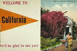 Vtg Postcard Welcome to California Young Children Hugging Hearty Reception 1913