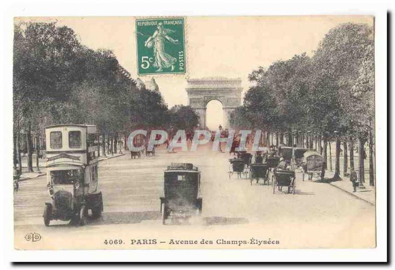 Paris (8th) Postcard Old Champs Elysees (bus car)