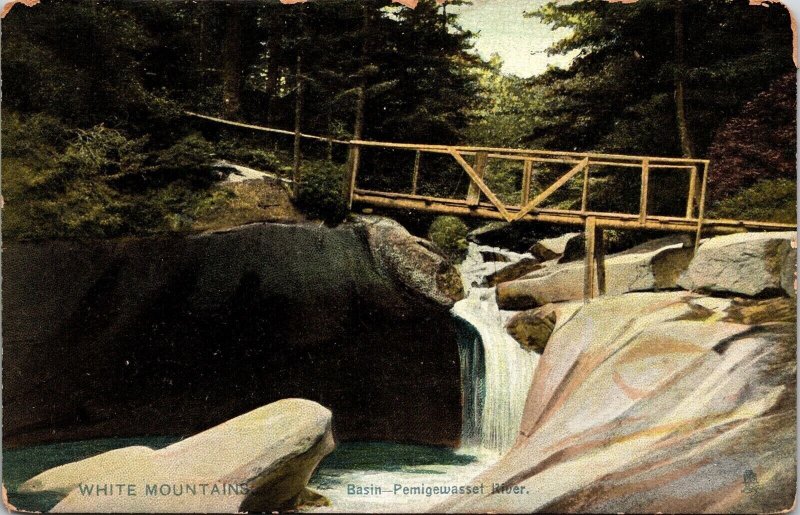 Scenic White Mountains Basin Pemigewasset River New Hampshire DB Postcard 