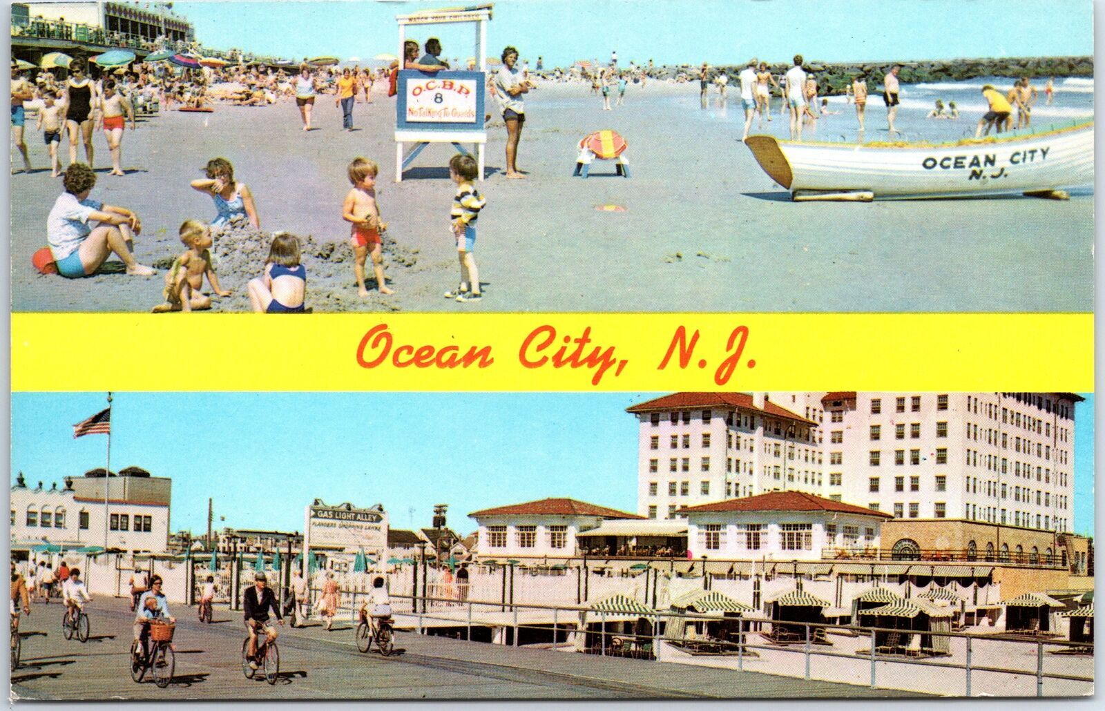 Vintage Postcard Double View of 1960s Ocean City New Jersey Waterfront