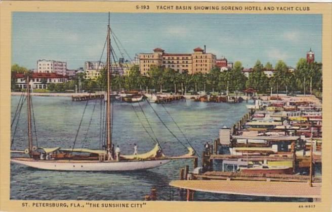 Florida St Petersburg Yacht Basin Showing Soreno Hotel and Yacht Club Curteich